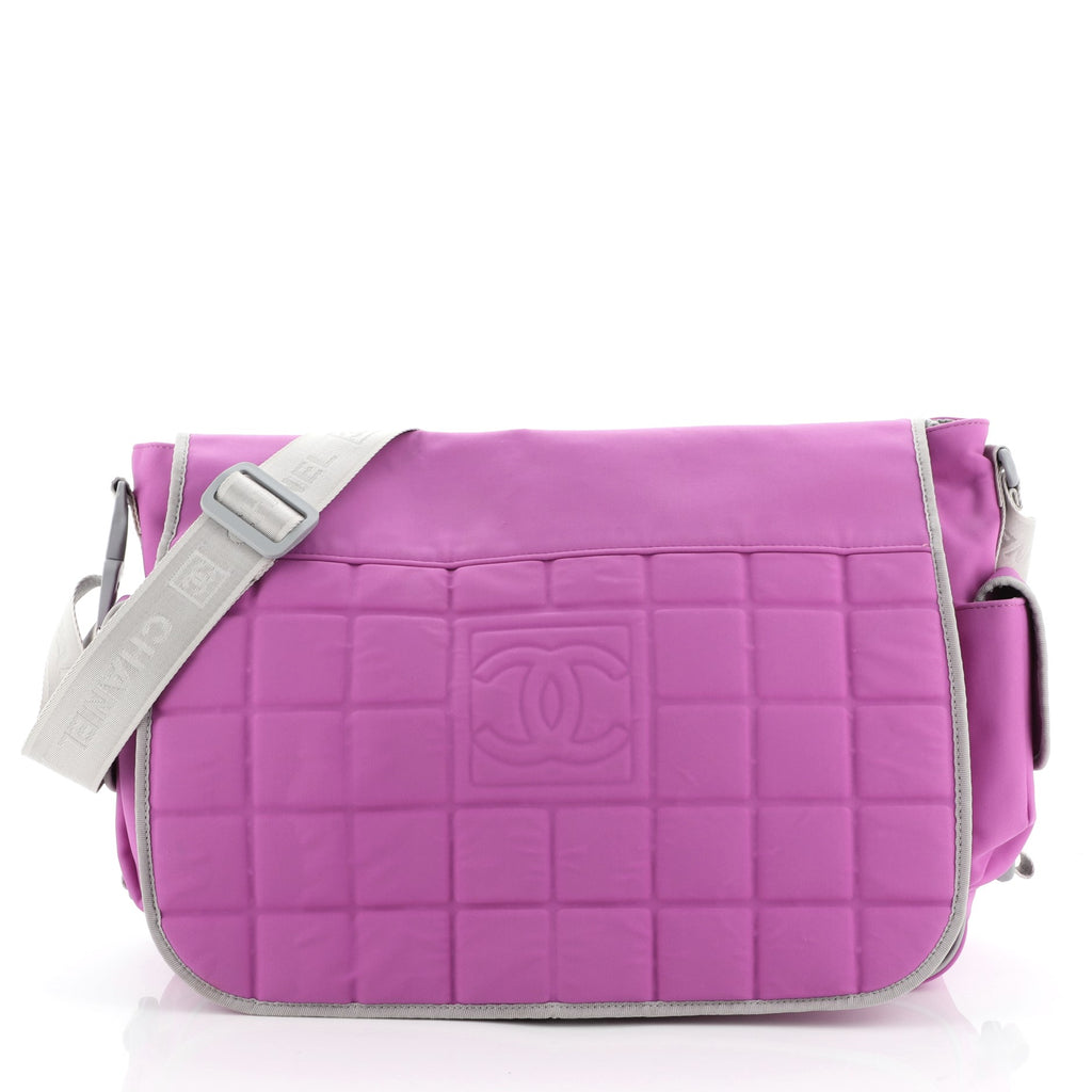 Chanel Sport Line Flap Messenger Bag Quilted Nylon Medium Purple 5740024