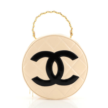 Chanel Vintage Round Top Handle Vanity Case Quilted Patent