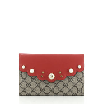 Gucci Pearly Peony Clutch GG Coated Canvas and Leather