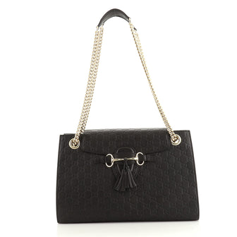 Gucci Emily Chain Flap Shoulder Bag Guccissima Leather Large