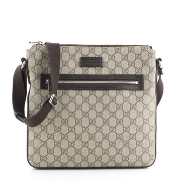 Gucci Front Zip Flat Messenger Bag GG Coated Canvas Medium