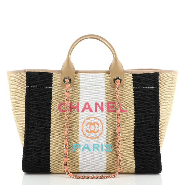 Chanel Mixed Fibers Striped Medium Deauville Tote Beige
