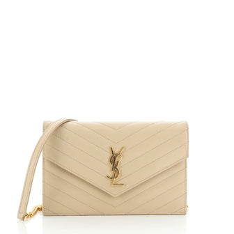 Saint Laurent Classic Monogram Wallet on Chain Matelasse Chevron Leather Small