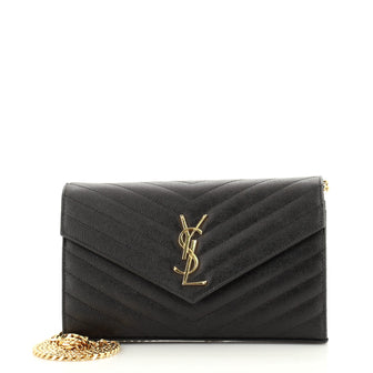 Saint Laurent Classic Monogram Wallet on Chain Matelasse Chevron Leather Medium