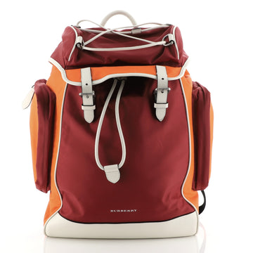 Burberry Double Pocket Drawstring Backpack Nylon with Leather Medium