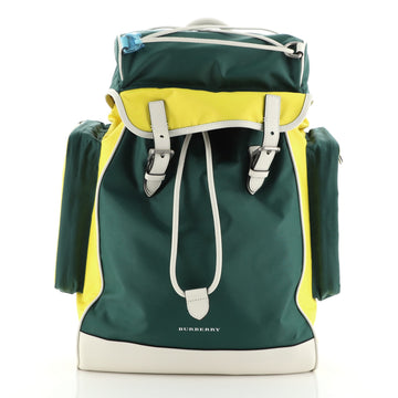 Burberry Double Pocket Drawstring Backpack Nylon with Leather Medium