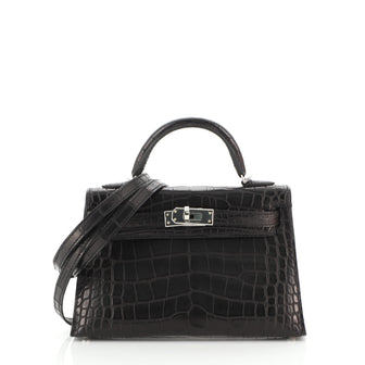 Hermes Kelly Mini II Handbag Black Matte Alligator with Palladium Hardware 20