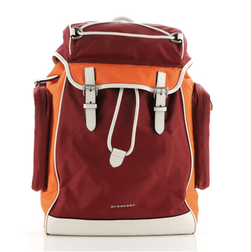Burberry Double Pocket Drawstring Backpack Nylon with Leather Medium