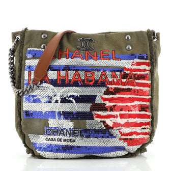 Chanel Cuba La Habana Chain Hobo Sequin Embellished Canvas Medium
