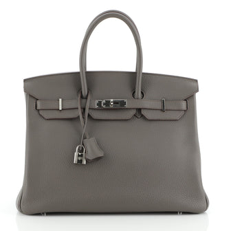 Hermes Birkin Handbag Grey Clemence with Palladium Hardware 35
