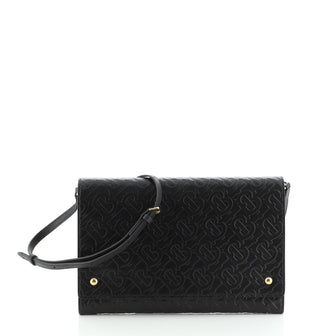 Burberry Hazelmere Wallet on Strap Monogram Embossed Leather