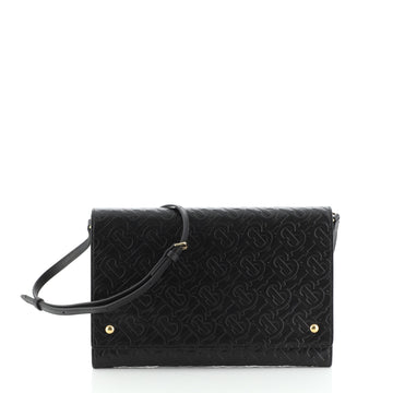 Burberry Hazelmere Wallet on Strap Monogram Embossed Leather