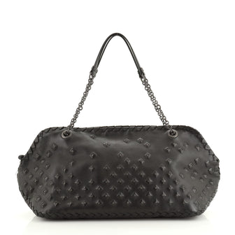 Bottega Veneta Chain Shoulder Bag Studded Leather with Intrecciato Detail Large