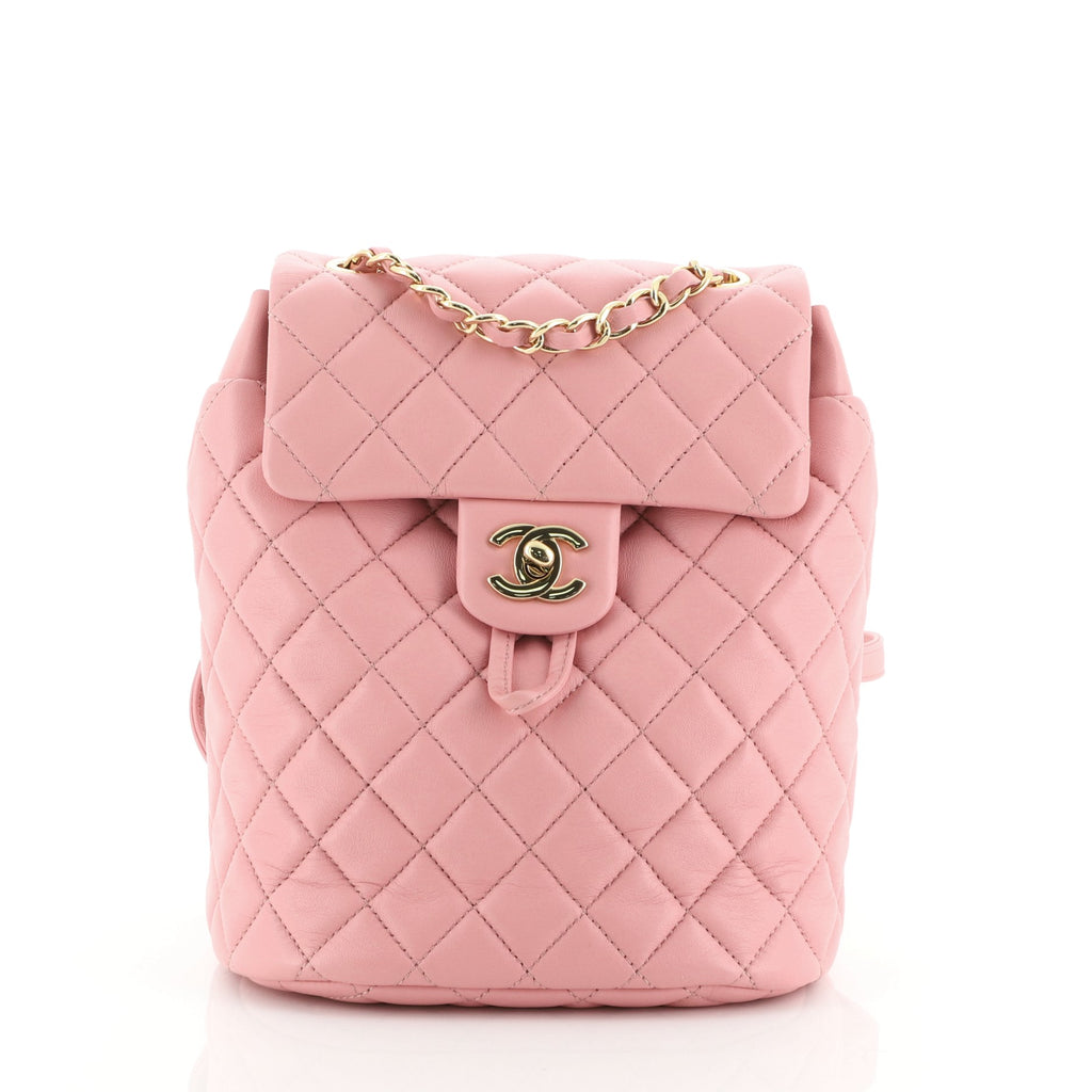 Chanel Urban Spirit Backpack Small, Shearling With Quilted Lambskin Pink  And Navy With Gold Hardware, Preowned No Dustbag WA001