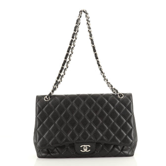 Chanel Vintage Classic Single Flap Bag Quilted Caviar Maxi