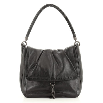 Bottega Veneta Flap Shoulder Bag Leather with Intrecciato Detail Small