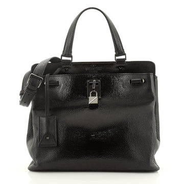 Valentino Joy Lock Top Handle Bag Leather with Patent Large