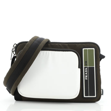 Prada Logo Patch Zip Messenger Bag Tessuto Medium