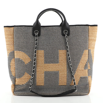 Chanel Deauville Logo Shopping Tote Printed Raffia Large