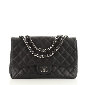 Chanel Vintage Classic Single Flap Bag Quilted Caviar Jumbo