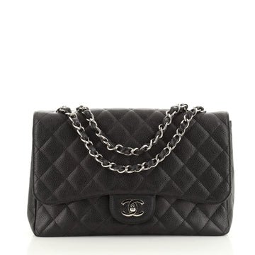 Chanel Vintage Classic Single Flap Bag Quilted Caviar Jumbo