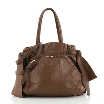 Prada Bow Tie Pleated Tote Leather Medium