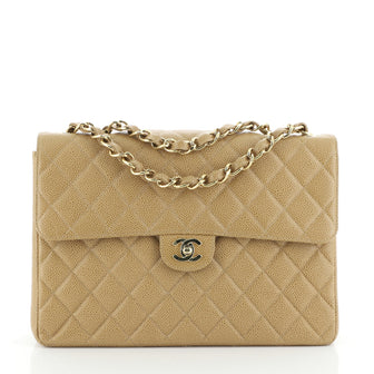 Chanel Vintage Square Classic Single Flap Bag Quilted Caviar Jumbo