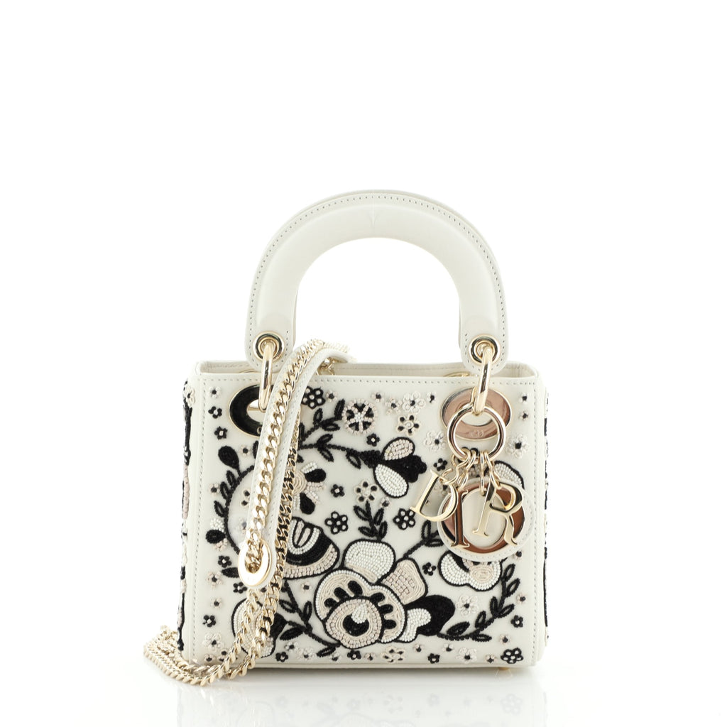 Christian Dior Lady Dior Bag Beaded Leather Mini 57886