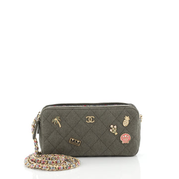 Chanel Cuba Charms Double Zip Clutch with Chain Quilted Canvas