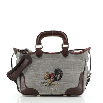 Fendi Vintage Convertible Tote Embroidered Canvas with Leather Medium