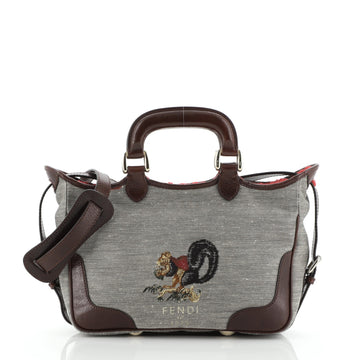 Fendi Vintage Convertible Tote Embroidered Canvas with Leather Medium
