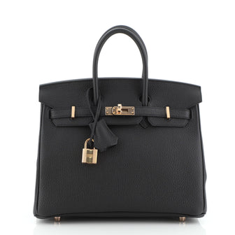 Hermes Birkin Handbag Black Togo with Rose Gold Hardware 25