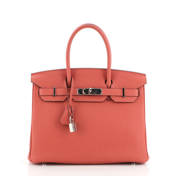 Hermes Birkin Handbag Red Togo with Palladium Hardware 30