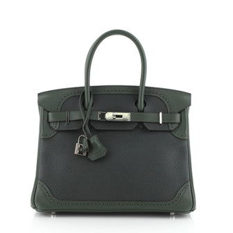 Hermes Birkin Ghillies Handbag Green Clemence and Evercolor with Palladium Hardware 30
