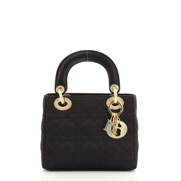 Christian Dior Vintage Lady Dior Bag Cannage Quilt Satin with Crystal Charms Mini