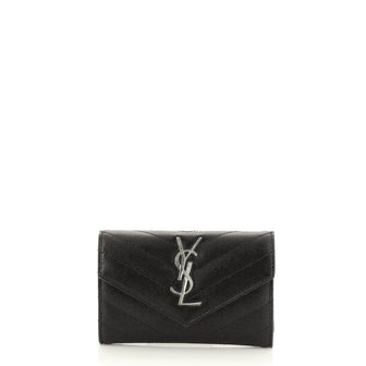 Saint Laurent Classic Monogram Flap Wallet Matelasse Chevron Leather Small