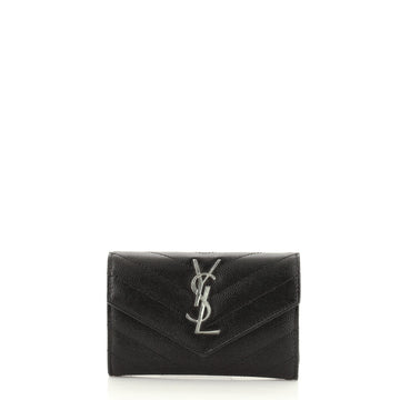 Saint Laurent Classic Monogram Flap Wallet Matelasse Chevron Leather Small