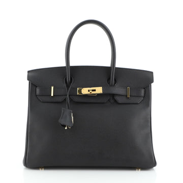Hermes Birkin Handbag Black Epsom with Gold Hardware 30