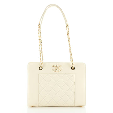 Chanel Mademoiselle Vintage Shopping Tote Quilted Sheepskin Small