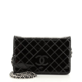 Chanel Diamond CC Wallet on Chain Embossed Striated Patent