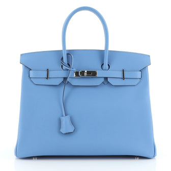 Hermes Birkin Handbag Blue Epsom with Palladium Hardware 35