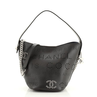 Chanel Logo Eyelets Bucket Bag Perforated Calfskin Small