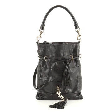 Saint Laurent Monogram Flat Bucket Bag Quilted Fringe Leather Small