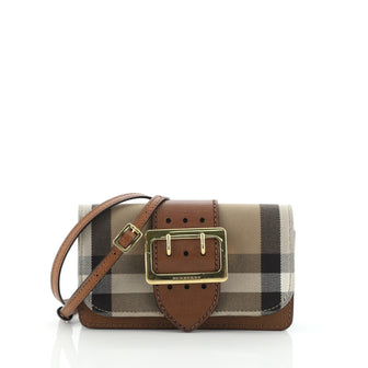 Burberry Madison Buckle Flap Bag House Check Canvas and Leather Small