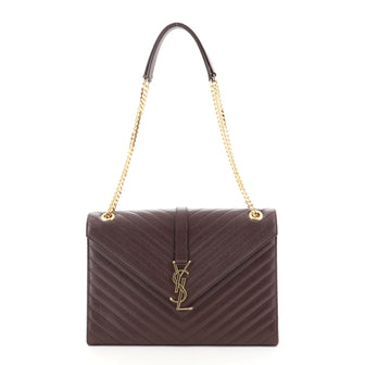Saint Laurent Classic Monogram Envelope Satchel Matelasse Chevron Leather Large