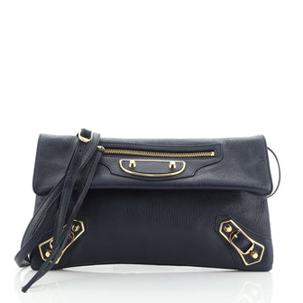 Balenciaga Classic Metallic Edge Envelope Strap Clutch Leather