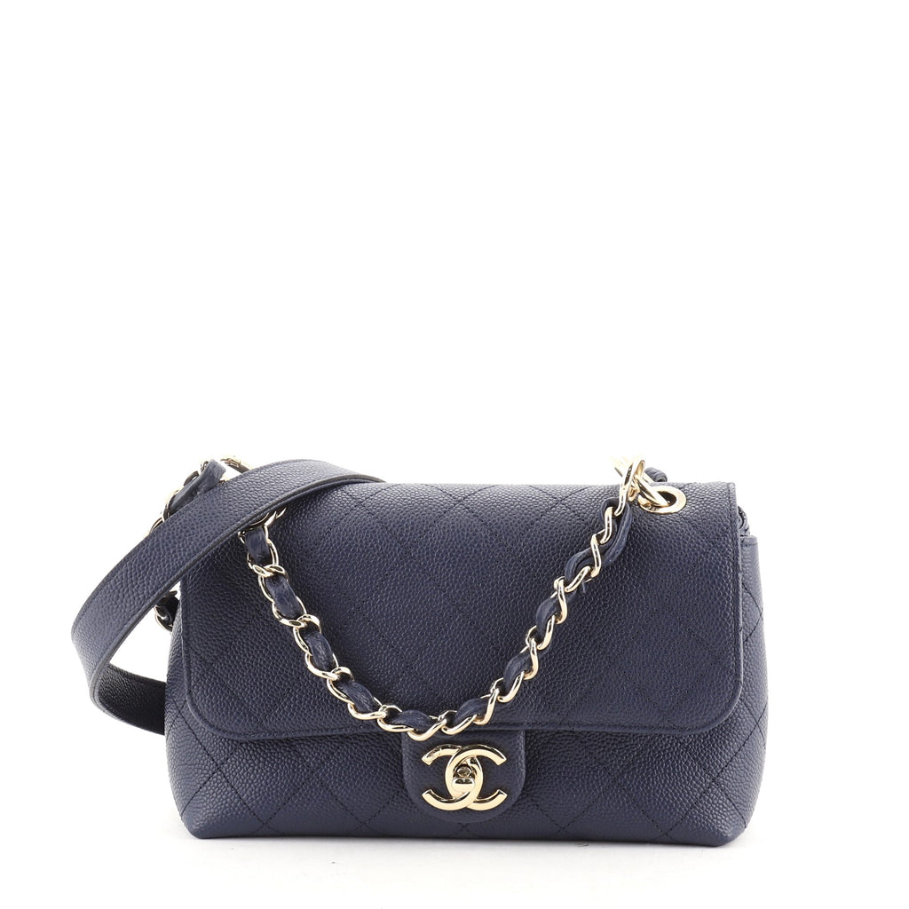 Chanel City Walk Flap Bag Stitched Caviar Small Blue 5804458