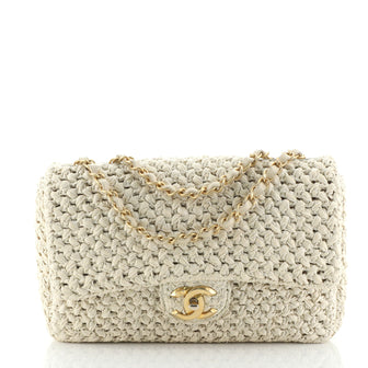 Chanel Classic Single Flap Bag Crochet Raffia Medium