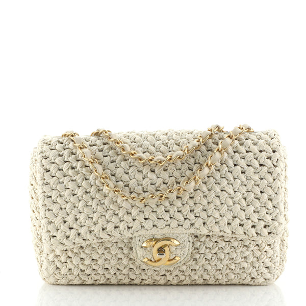 Chanel Classic Single Flap Bag Crochet Raffia Medium Neutral