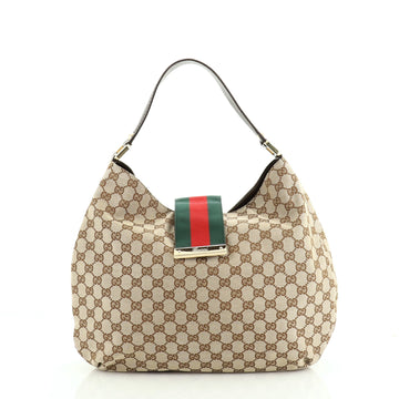 Gucci New Ladies Web Hobo GG Canvas Large